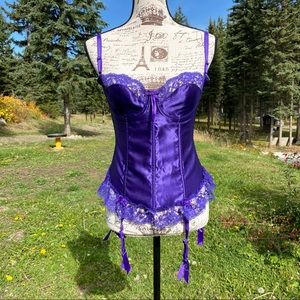 Vintage Purple Satin Corset Lingerie Sz Sm